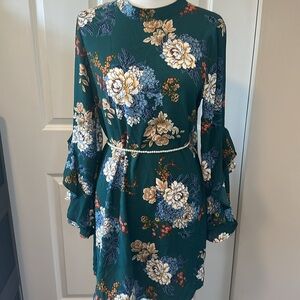 BeBop Green Floral Long Sleeve Dress